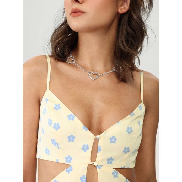 NWT Cider Floral Cutout & Keyhole Cream & Blue Boho Cottagecore Mini Dress - Picture 3 of 16